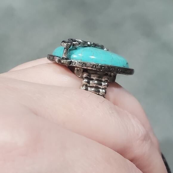 Large faux turquoise silver tube tone - Picture 2 of 6